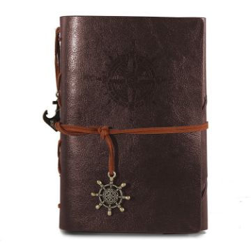 Vintage Pirate Anchors PU Leather Spiral Notebook Diary, Size L (Coffee) - 1