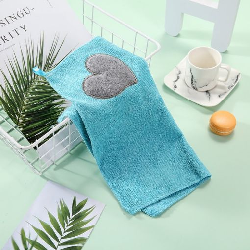 Cute Love Heart Pattern Microfiber Hand Towel - Blue Kitchen Cloth - 1