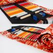 Golden Red Sea Wave Canvas Pencil Case - Large Capacity, 72 Holes - 5