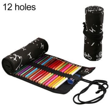 Cute Calligraphy Canvas Roll Pencil Case - 12 Holes Student Pen Bag - 1