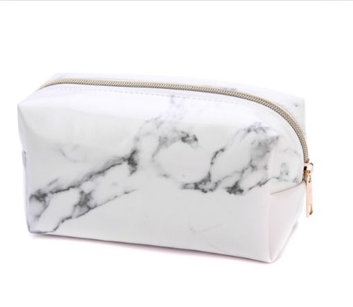 Marble Pattern Pencil Cases - Large Capacity PU Leather Bag (White) - 1