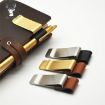 Gold-Brown Metal Leather Pen Holder with Stainless Steel Pencil Clip - 3