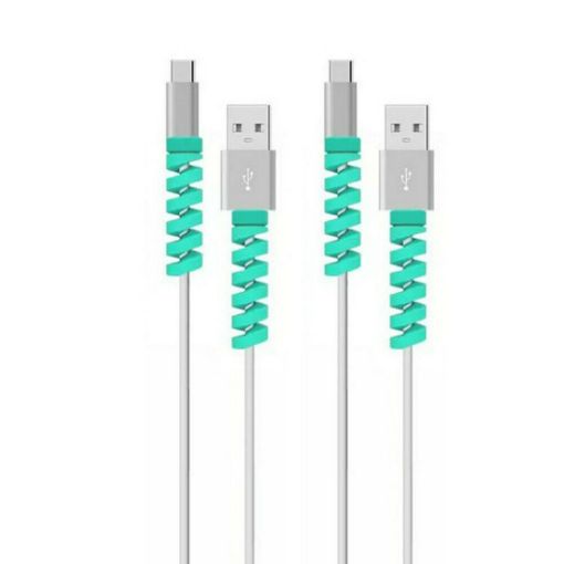 Silicone Data Cable Protective Cover - 4pcs Spiral Style Anti-Break (Blue) - 1