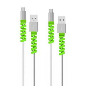 Silicone Data Cable Protective Cover - 4pcs Spiral Style (Green) - 1