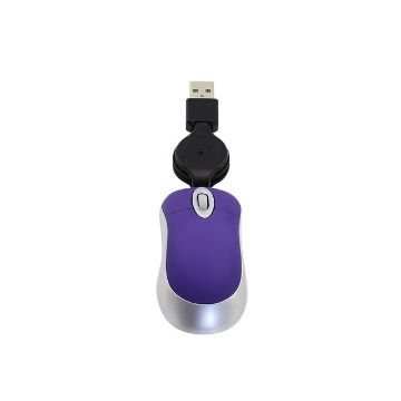 Purple Mini Computer Mouse - Retractable USB, Optical, Ergonomic, 1600 DPI - 1