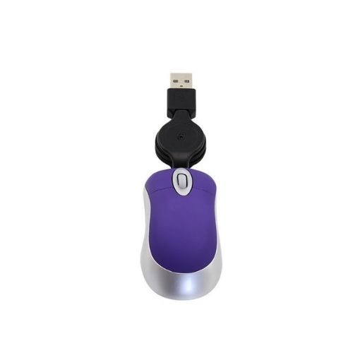 Purple Mini Computer Mouse - Retractable USB, Optical, Ergonomic, 1600 DPI - 1