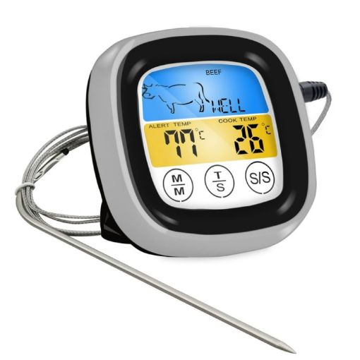 Digital Display Kitchen Food Thermometer - Black & Silver Frame BBQ Tool - 1