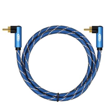 EMK Dual 90-Degree Male to Male Audio Cable, 2m Nylon Braided, Blue - 1
