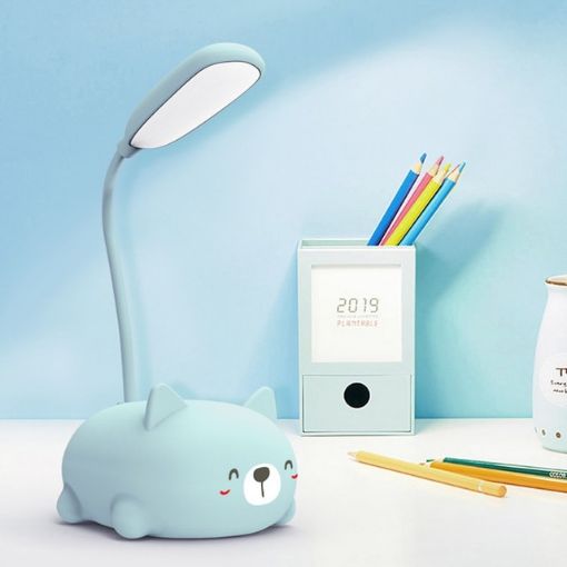 LED Eye Protection Reading Lamp - Cartoon Cat Design, USB Rechargeable (Blue) - 1