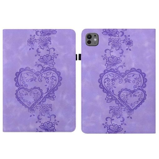 iPad Pro 13 2024 Love Hearts Embossed Leather Case - Purple - 1