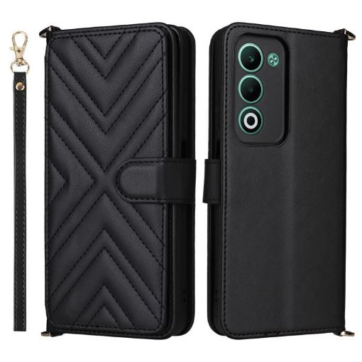 OPPO A5 5G/4G Leather Phone Case with 6-Card Slots & Wrist Strap (Black) - 1