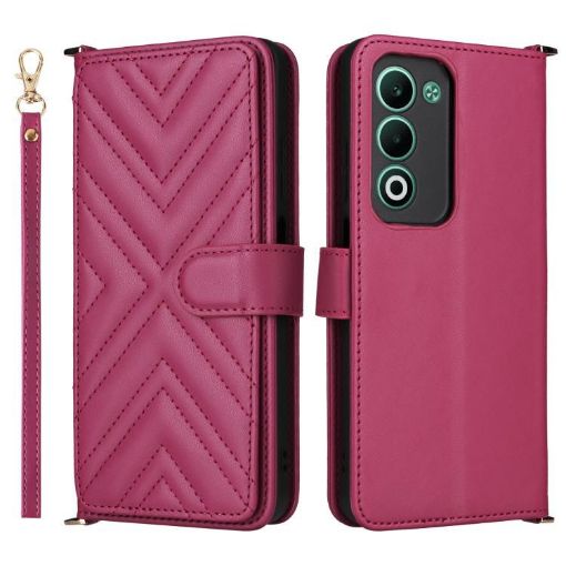 OPPO A5 5G/4G Leather Phone Case with 6 Card Slots & Wrist Strap - Rose Red - 1