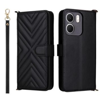 OPPO A5x 5G/4G Leather Phone Case with 6-Card Slots & Wrist Strap (Black) - 1
