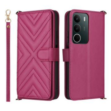 Realme C71 4G Leather Phone Case with 6-Card Slots & Wrist Strap - Rose Red - 1