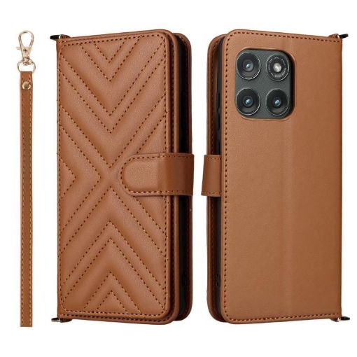 Motorola Edge 5G 2025 Leather Phone Case, 6-Card Slots, Wrist Strap, Brown - 1