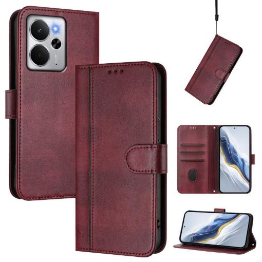 Realme 14 5G/14T 5G Retro Leather Phone Case - Wine Red - 1