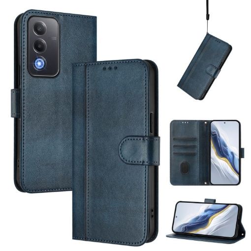 OPPO A5 5G Retro Leather Phone Case, Dark Blue, Global Line Splicing - 1