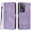 OPPO A5 5G Retro Leather Phone Case, Purple - Global Line Splicing Buckle - 2