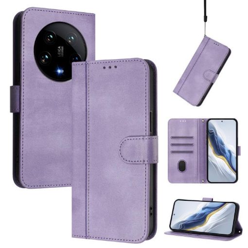 Xiaomi 14 Ultra 5G Retro Leather Phone Case - Purple Splicing Buckle - 1