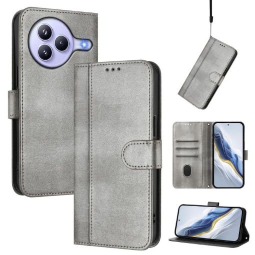 Xiaomi Civi 5 Pro 5G Retro Leather Phone Case, Grey, Line Splicing Buckle - 1
