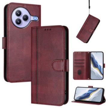 Xiaomi Civi 5 Pro 5G Retro Leather Phone Case, Wine Red, Line Splicing - 1