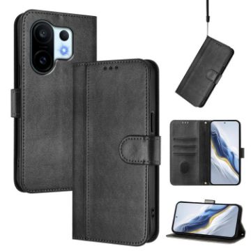 Vivo S30 Pro Mini Retro Leather Phone Case - Black, Line Splicing Buckle - 1