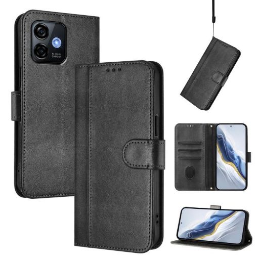 Ulefone Note 16 Pro Retro Leather Phone Case - Black, Line Splicing Buckle - 1