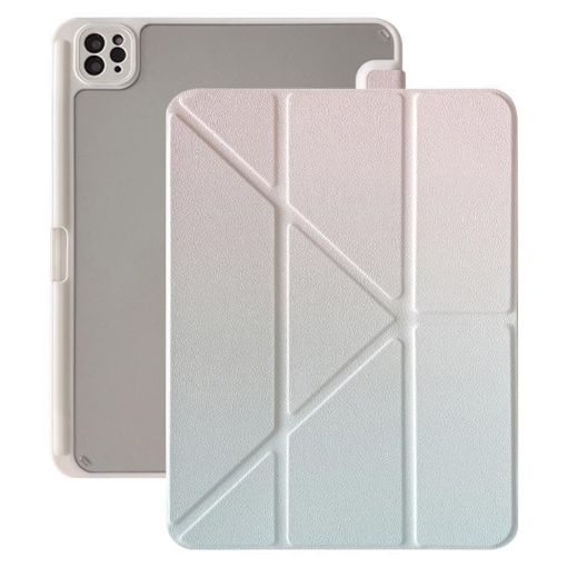 iPad Pro 13 2024 Rainbow Gradient Y-Fold Leather Case (Gradient Pink) - 1