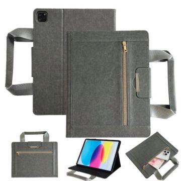 iPad Pro 13 2024 Grey Retro Leather Tablet Case with Zipper Handle - 1
