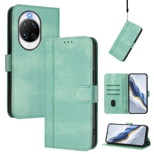 Huawei nova 14 Ultra Retro Leather Phone Case, Mint Green, Line Splicing - 1