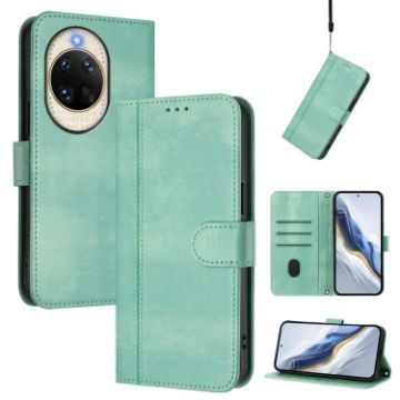Huawei nova 14 Retro Leather Phone Case, Line Splicing Buckle, Mint Green - 1