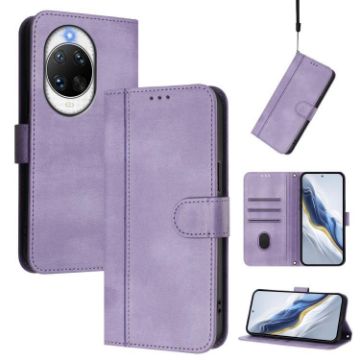 Huawei nova 14 Pro Retro Leather Phone Case, Purple, Line Splicing Buckle - 1