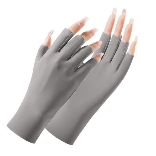 Gray Ice Silk Half Finger Ladies Sunscreen Gloves - Cent Finger Style - 1