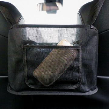 Black Car Seat Hanging Storage Bag with Pocket - Compact Organizer - 1
