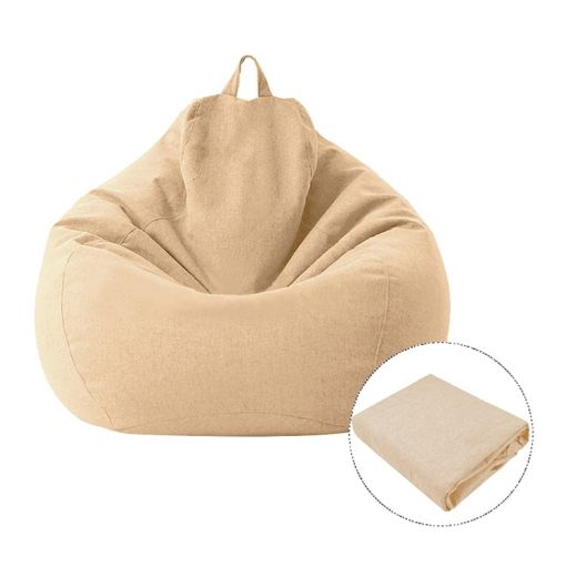 Khaki Lazy Sofa Bean Bag Chair Cover, 70x80cm Fabric - 1