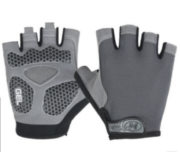 Cycling Shock Absorbing Anti-Slip Half-Finger Gloves, Size M (Grey) - 1