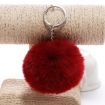 Wine Red Fur Ball Pompon Keychain - Artificial Rabbit Fur Key Ring - 1