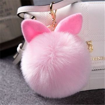 Pink Fur Pom Keychains - Fake Rabbit Fur Ball Keychain - 1