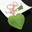 Green Heart Keychain Leather Tassel Gold Key Holder Crystal Keyring Gift - 6