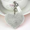 Silver White Heart Keychain Leather Tassel Gold Holder Crystal Keyring - 1