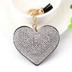 Black White Heart Keychain Leather Tassel Gold Holder Crystal Keyring - 1