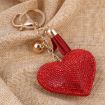 Light Red Heart Keychain Leather Tassel Gold Holder Crystal Keyring Gift - 6