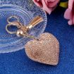 Gold Heart Keychain with Leather Tassel and Crystal Charm Keyring - 6