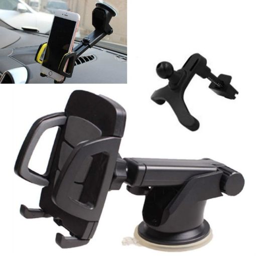 3 in 1 Car Phone Holder - Air Outlet & Suction Cup, Gray - 1