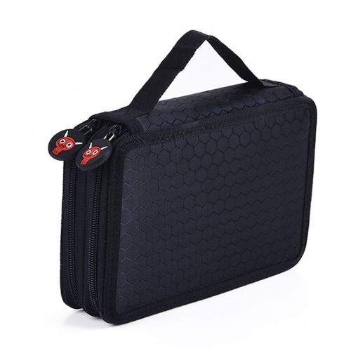 Square Two-Layer 35-Hole Sketch Colorful Lead Stationery Bag - Black - 1