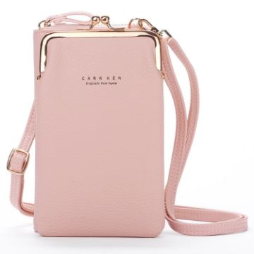 Ladies Pink Mobile Phone Shoulder Bag - H2107 Pebbled Zipper Wallet - 1