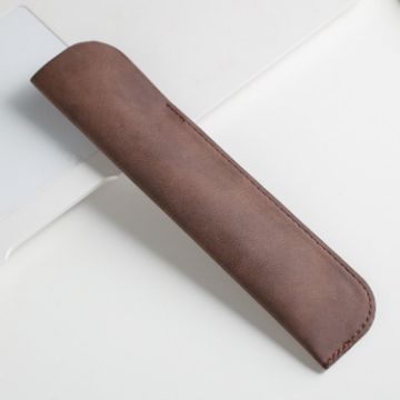 Brown Leather Pencil Bag - Simple Portable PU Stationery Protective Shell - 1