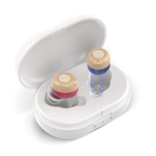 Binaural Magnetic Rechargeable Hearing Aid GM-305 Voice Amplifier (Blue/Red) - 1
