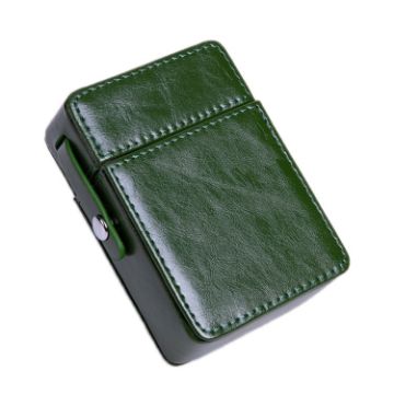 Retro Green PU Leather Cigarette Box with Lighter for Men - 1
