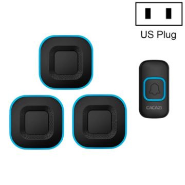 CACAZI V028F Wireless Doorbell, 1 for 3, No Battery, US Plug, Black - 1
